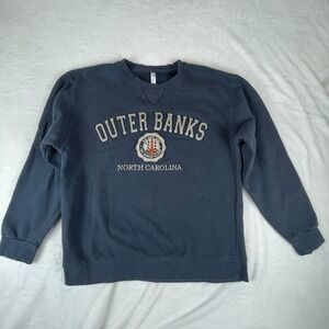 Teemax Sweatshirt Mens L Navy Fleece Lined Outer Banks North Carolina Crew Neck‎